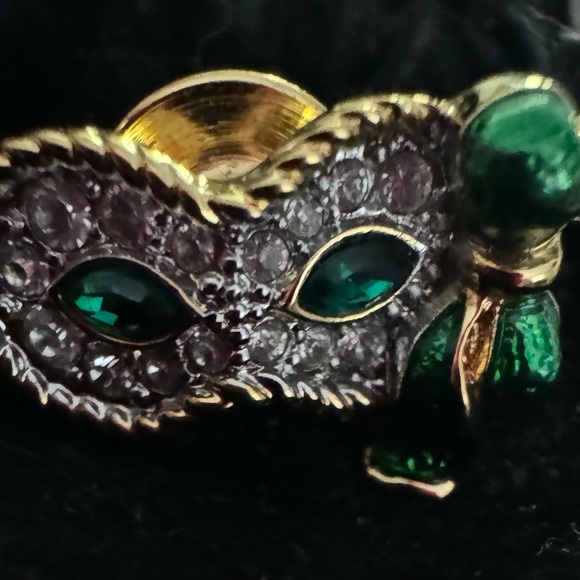 Retired Swarovski Gold and Green Masquerade Crystal Brooch - Picture 2 of 4